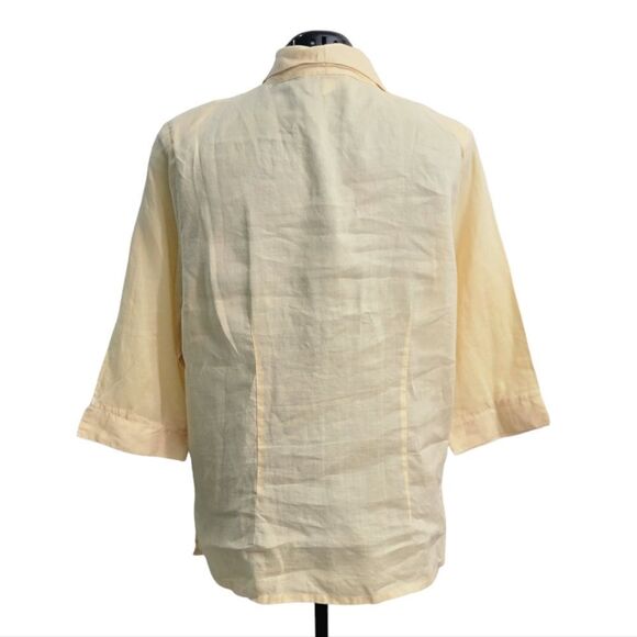 Natural Collection 100% Linen 3/4 Sleeve Button Down Shirt Yellow V Neck Size 1X - Picture 2 of 7
